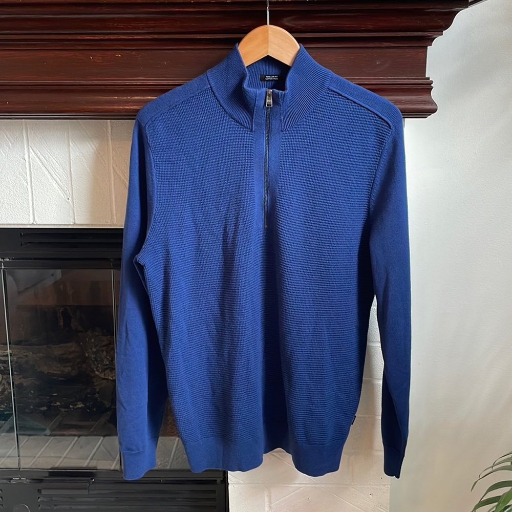 BOSS Hugo Boss Quarter-Zip Wool-Blend Sweater in Dark Blue M O1